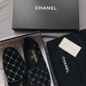 CHANEL Shoes - Chanel CC Velvet Loafers in size 38 CHANEL Shoes - Chanel CC Velvet Loafers in size 38